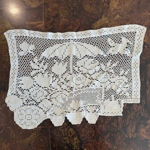 XL Handmade Filet Crochet Chair Back | Vintage Floral Urn Antimacassar Wall Art